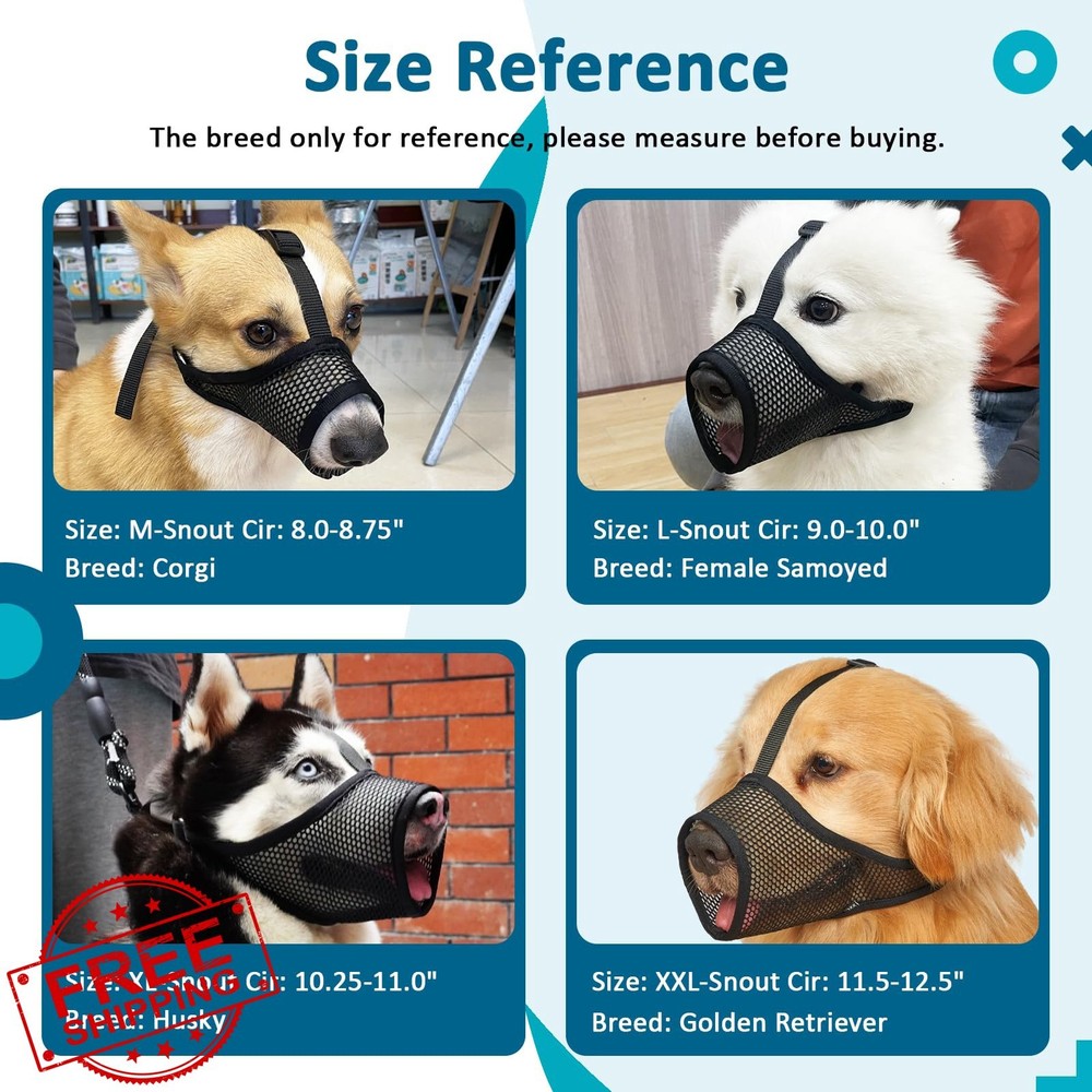 LUCKYPAW Dog Muzzle L Black Mesh Soft Prevent Biting Chewing Adjustable Pant