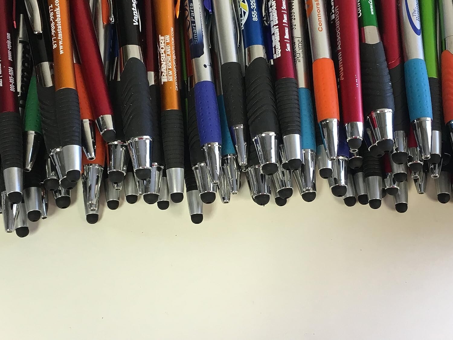 100 Lot Misprint Ink Pens with Soft Tip Stylus for Touch Screen, Assorted Barrel