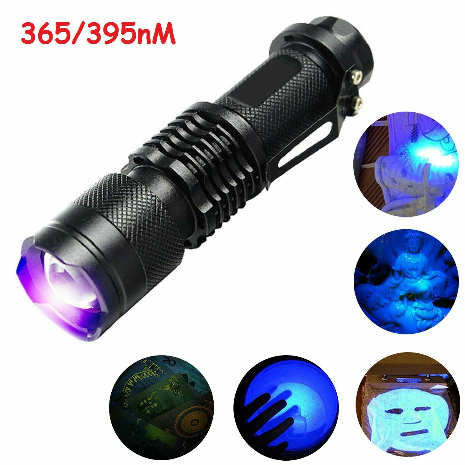 2Pcs UV Ultraviolet Flashlight Black Light 395nm 365nm Detector Urine Pet Stains