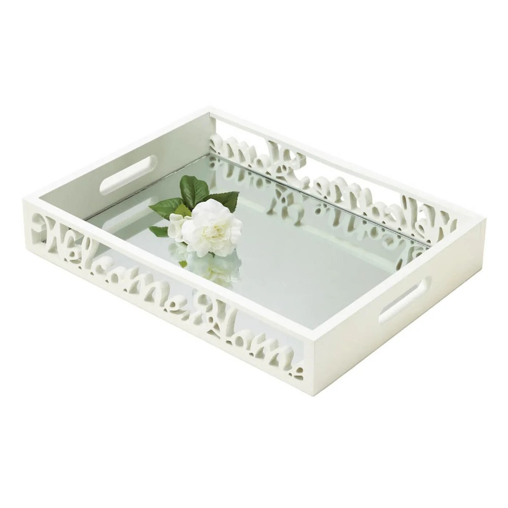 Welcome home Mirrored White Serving Tray Home Decor