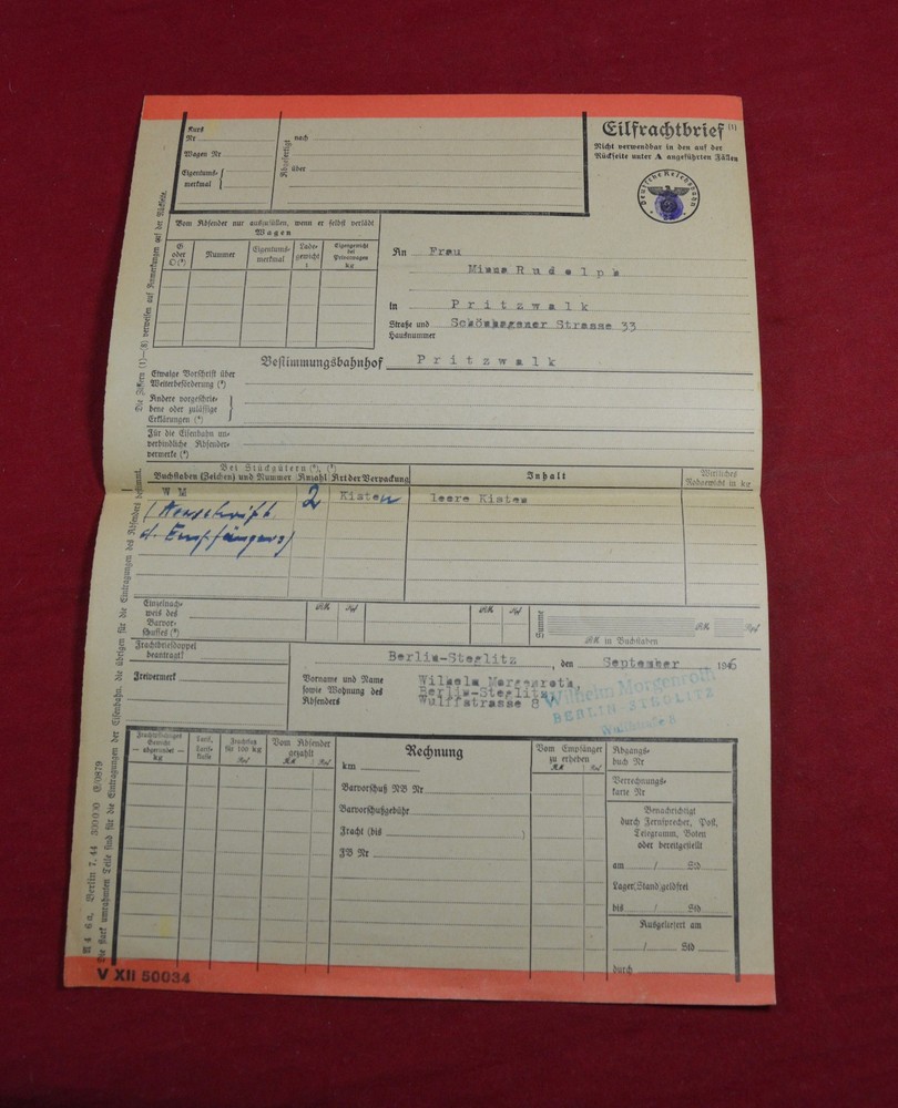 German WW2 Wehrmacht Package Shipping Label Third Reich