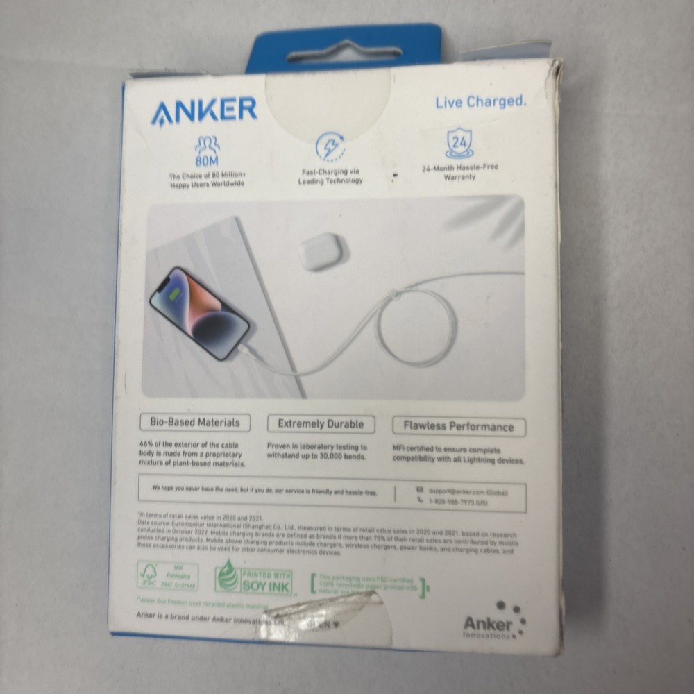 Anker 6ft Eco-Friendly Braided USB-C to Lightning Fast Charging Cable - White