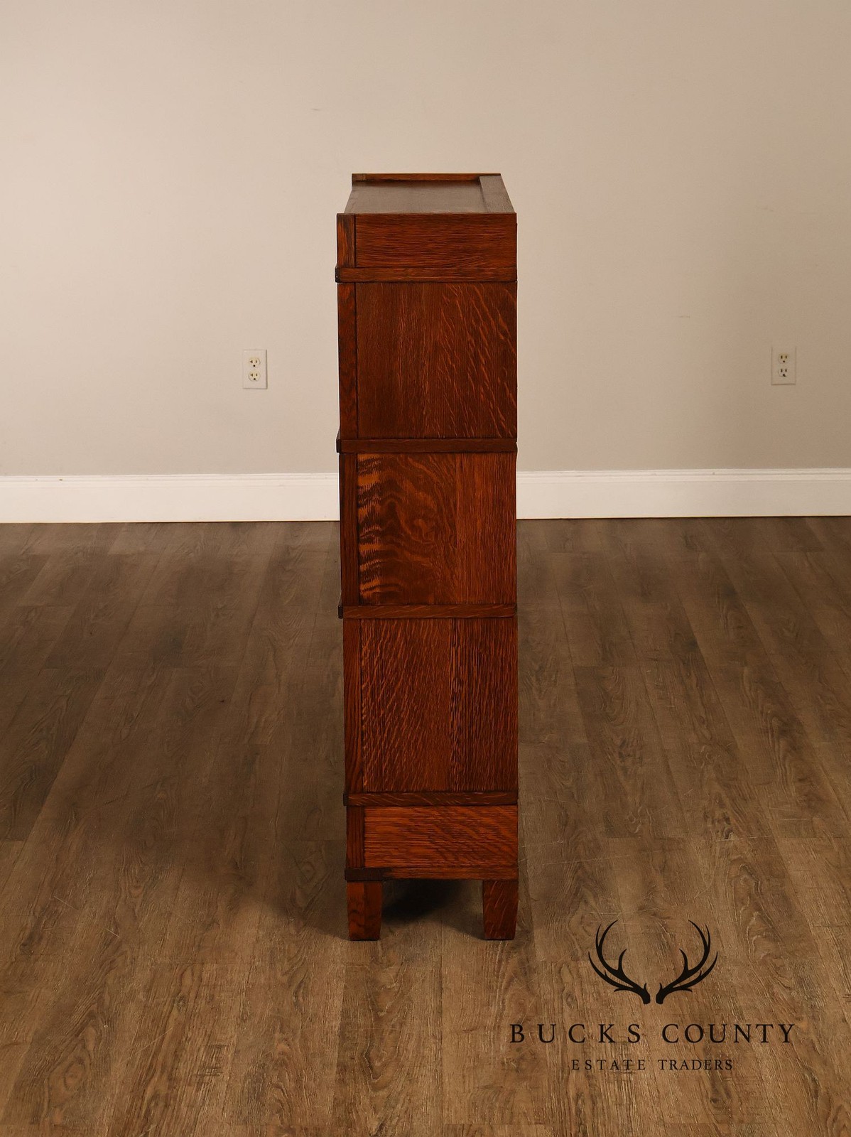 Antique Globe Three-Stack Barrister Bookcase With Base Drawer