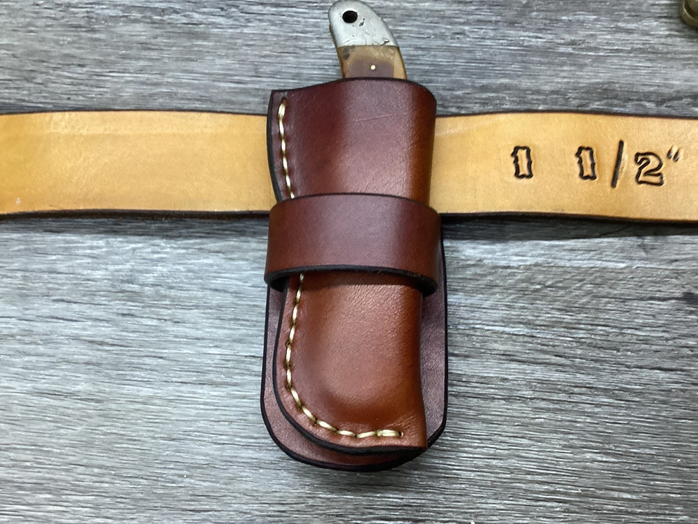 Leather Folding Knife Belt Loop Sheath Buck 110, Folding Hunter (Sheath Only)