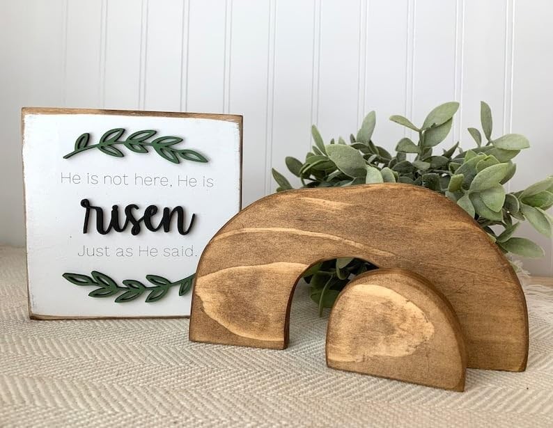 2025 Empty Tomb Easter Tiered Tray Decor, 7Pcs Easter Resurrection Scene Cross