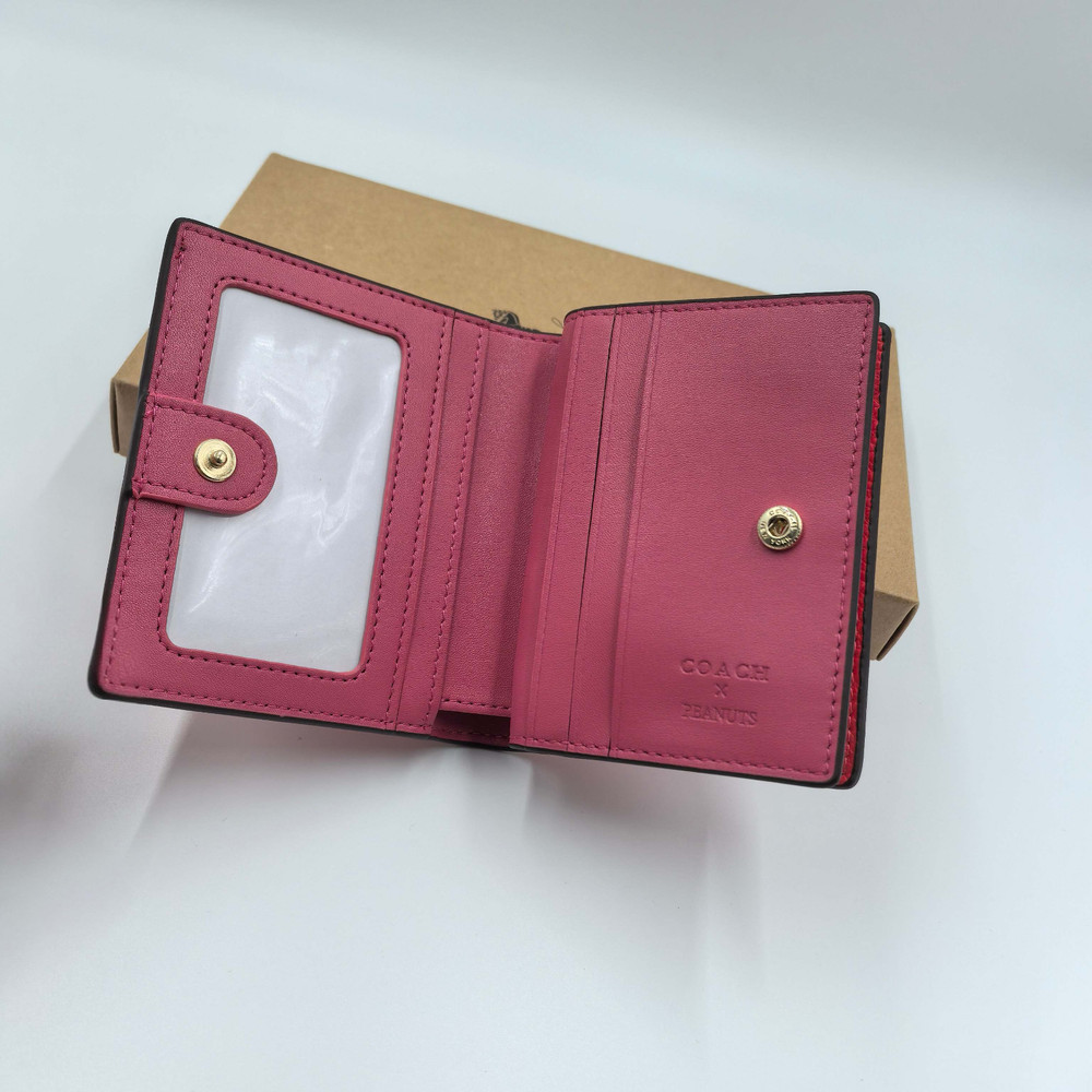 Coach x Snoopy Print Cartoon Pattern Short Zip Wallet Red