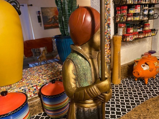 ANTIQUE BRONZE MIDDLE EASTERN COLD PAINT , NUBIAN?CANDELABRA! 16 LBS EACH!