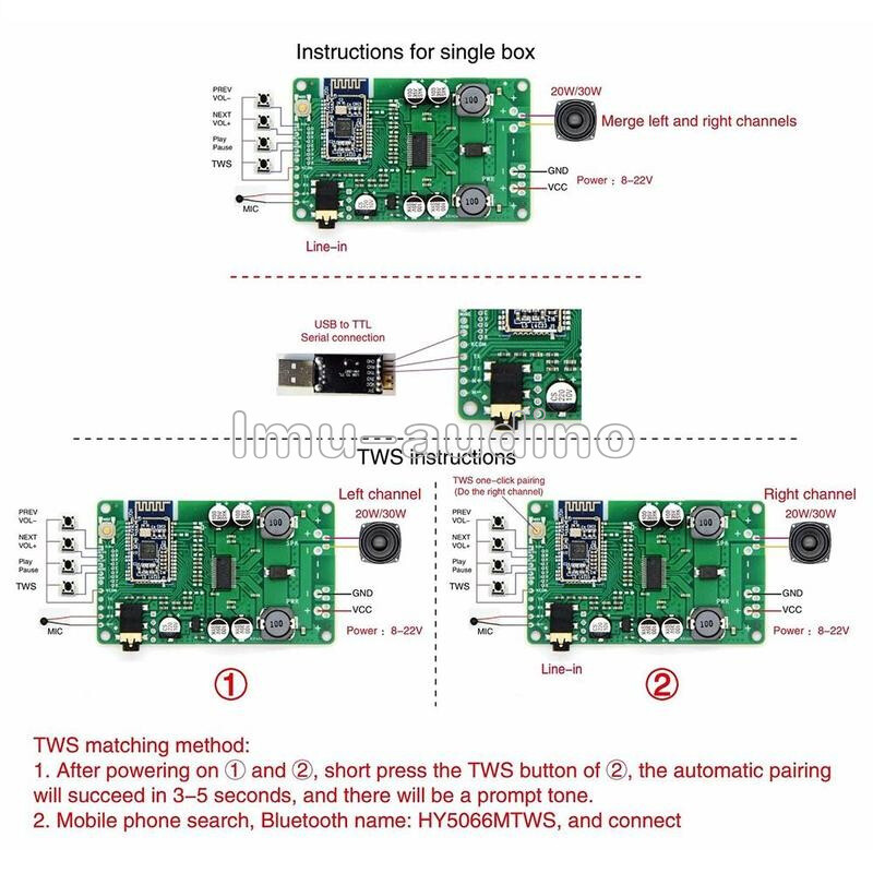 Bluetooth 5.0 Power Amplifier Board 30W / 20W Mono Audio Module Stereo