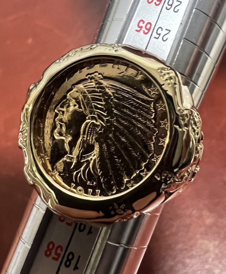 14k Yellow Gold Nugget Ring & 21.6 K Indian Head Coin Approximately 16-17 Grams!