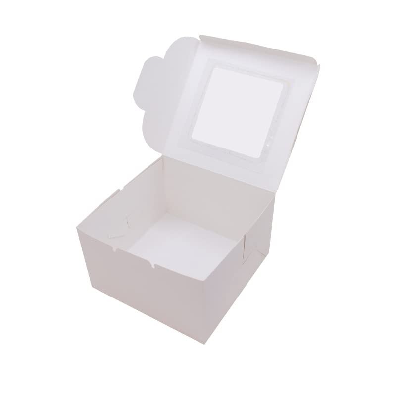 25 PCS Cake Boxes Window 6x6x3 Inch Square White Bakery Carrier Container