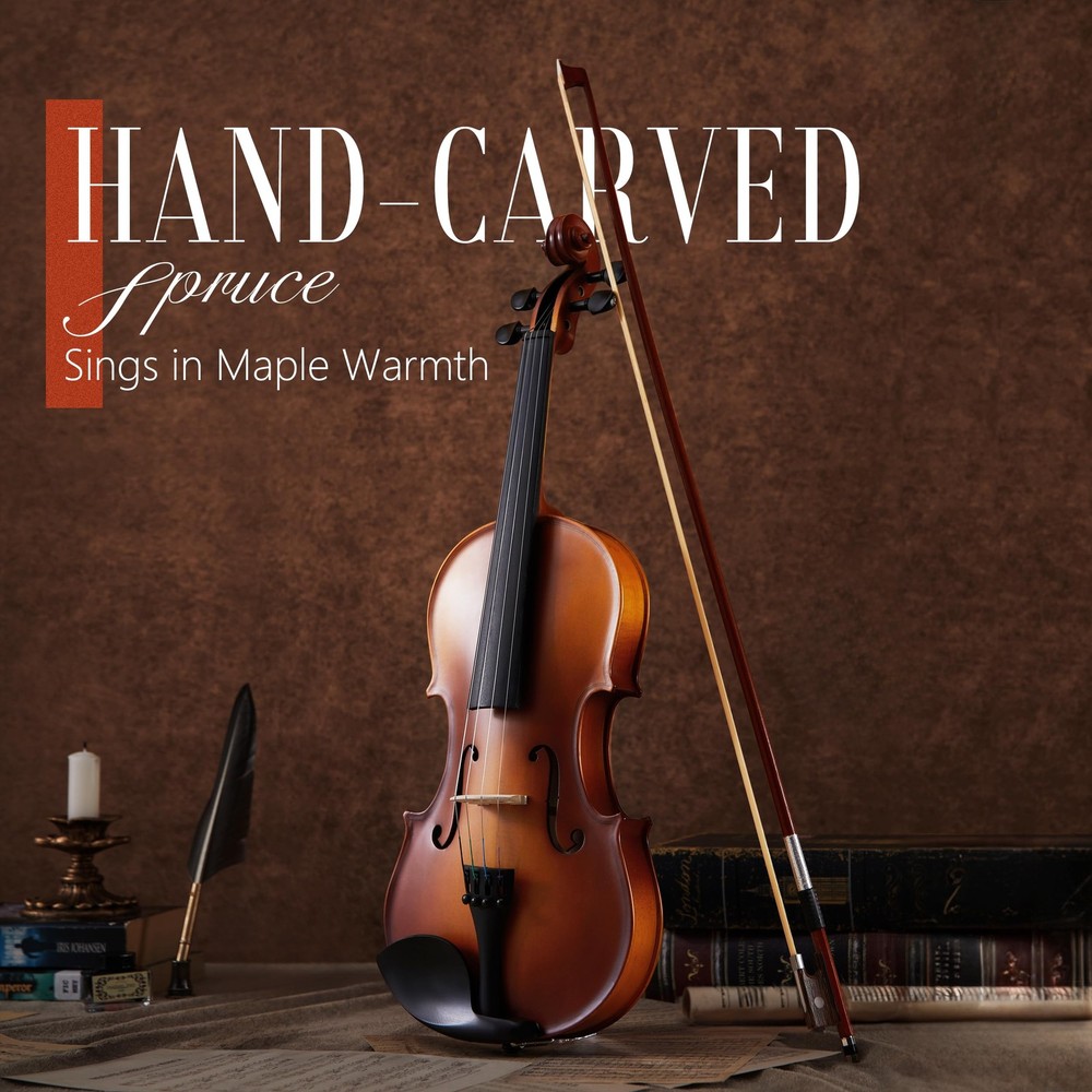 Handcrafted Full Size Violin: Solid Wood Matte Fiddle, Acoustic Beginner 4/4 ...