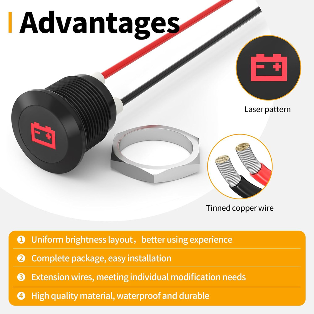 12V LED Indicator Light Small Indicator Light Waterproof 1/2" Panel Cutout 12 Vo