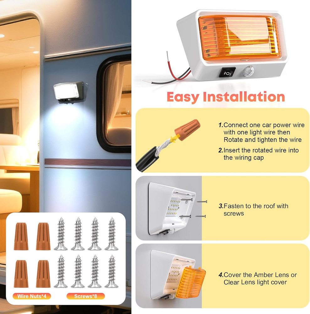 RV Exterior LED Porch Light with Motion Sensor – Waterproof, Energy Efficient, E