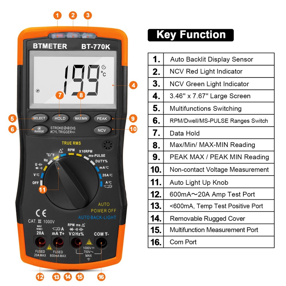 Multimeter Car Diagnostic AC DC Voltage Tachometer Dwell ms-PULSE Circuit Tester
