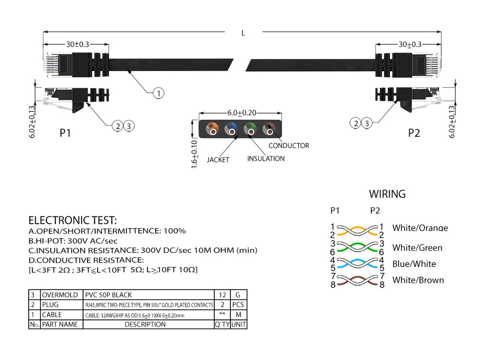 45ft Cat6 Flat Ethernet Network Patch Cable UTP Snagless 32AWG Bare Copper, B...