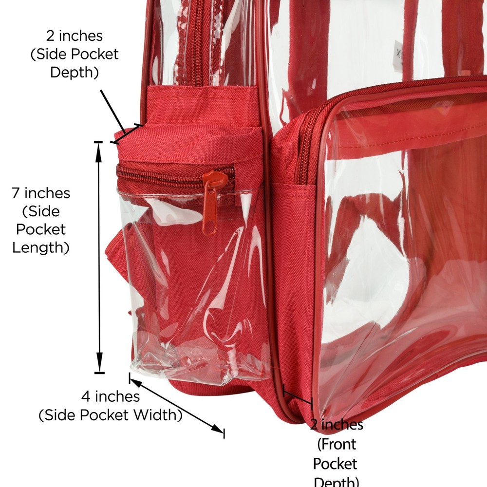 DALIX Clear Backpack Transparent School Bag in Red Small to Medium Size