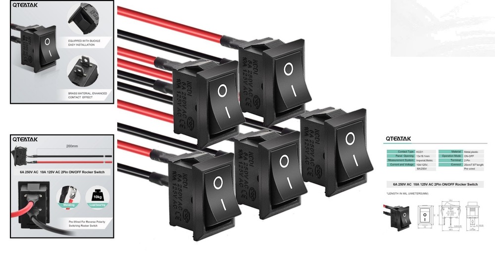 Compact 5-Pack On/Off Boat Rocker Switch 10A/125V - Perfect for DIY Projects