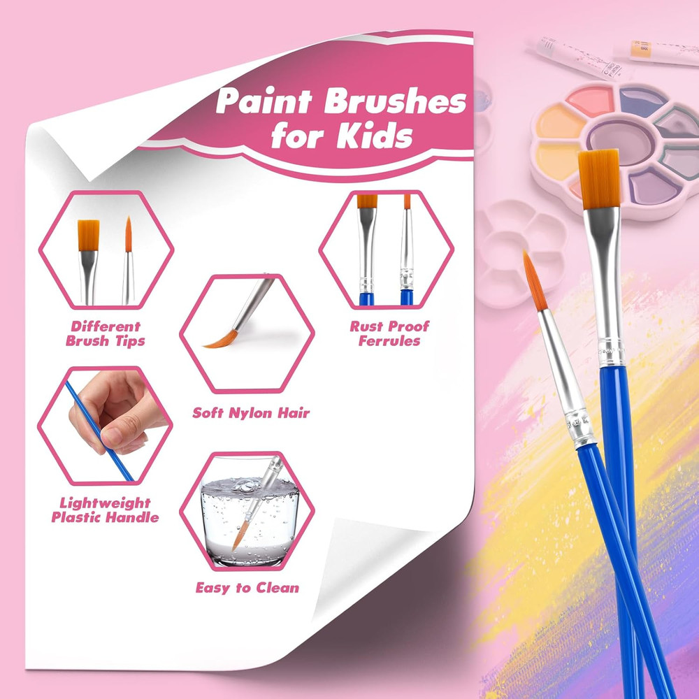 Small Paint Brushes Bulk, 110 Pcs Flat Tip Round Acrylic Paint Brushes for Kids