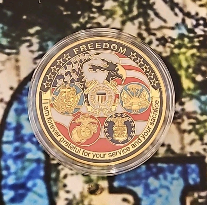 Awesome Freedom Eagle Coin featuring all 5 Armed Forces Branches