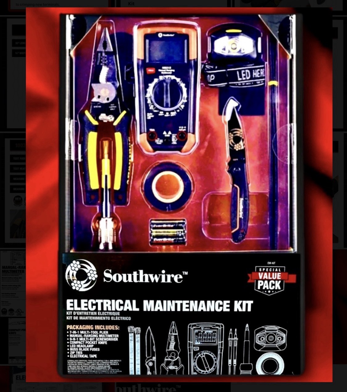 Southwire Electrical Maintenance Tool Kit Gift Set: Multimeter,fuses,lamp & More