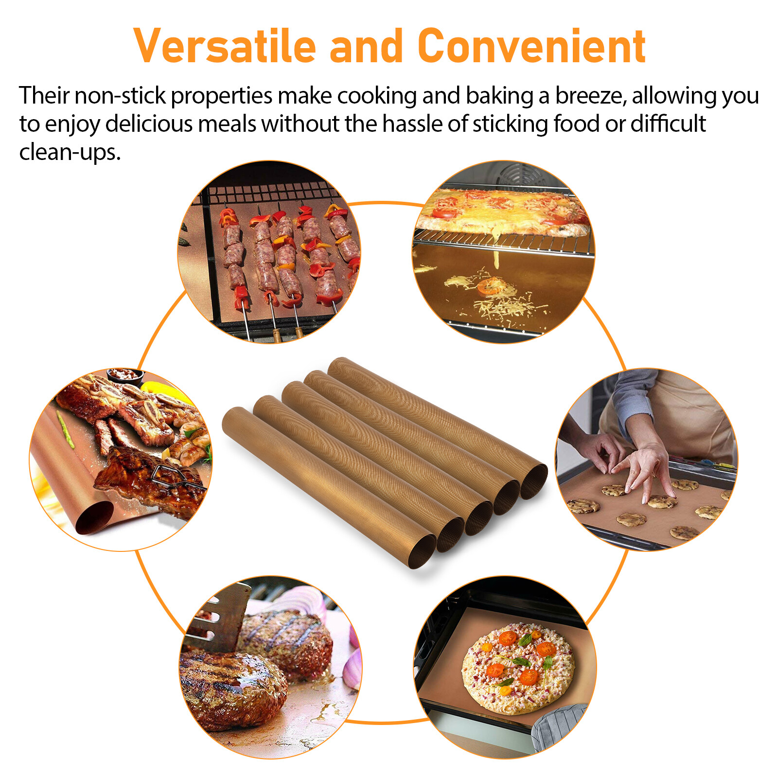 5Pcs BBQ Copper Grill Mats Outdoor Barbecue Cooking Baking Non Stick Reusable