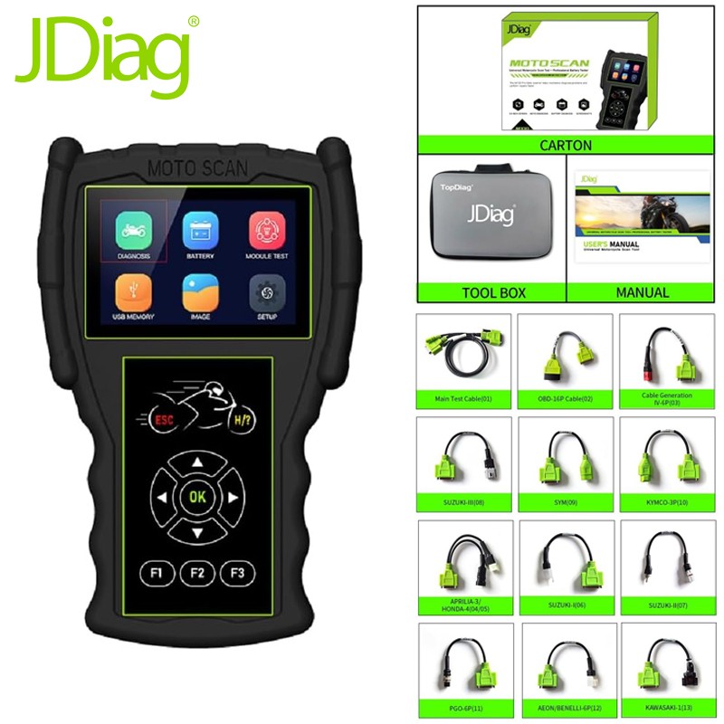JDiag M100 Pro Motorcycle Scanner Car Code Reader Battery Tester Diagnostic Tool