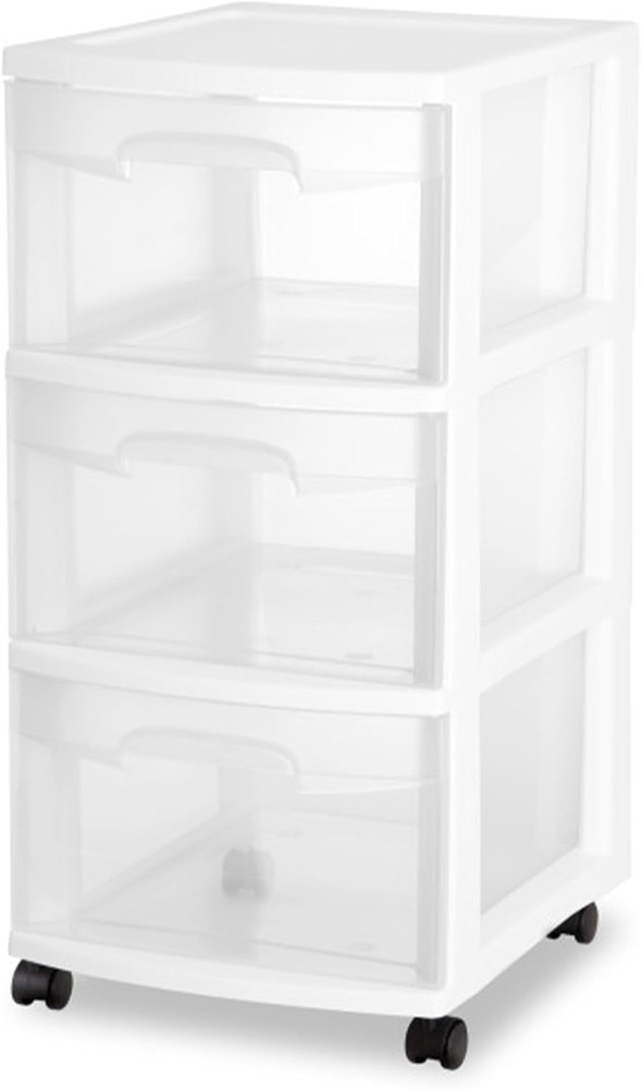 2-Pack Rolling 3-Drawer Plastic Storage Organizer Cart - White Closet Solution