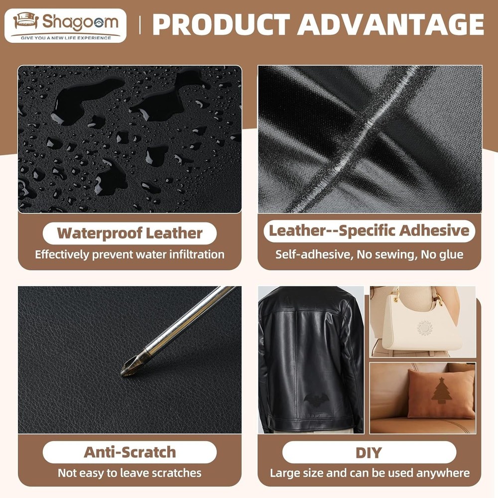 Large Black Self-Adhesive Leather Patch: 17x79 Inch for Effortless Repairs