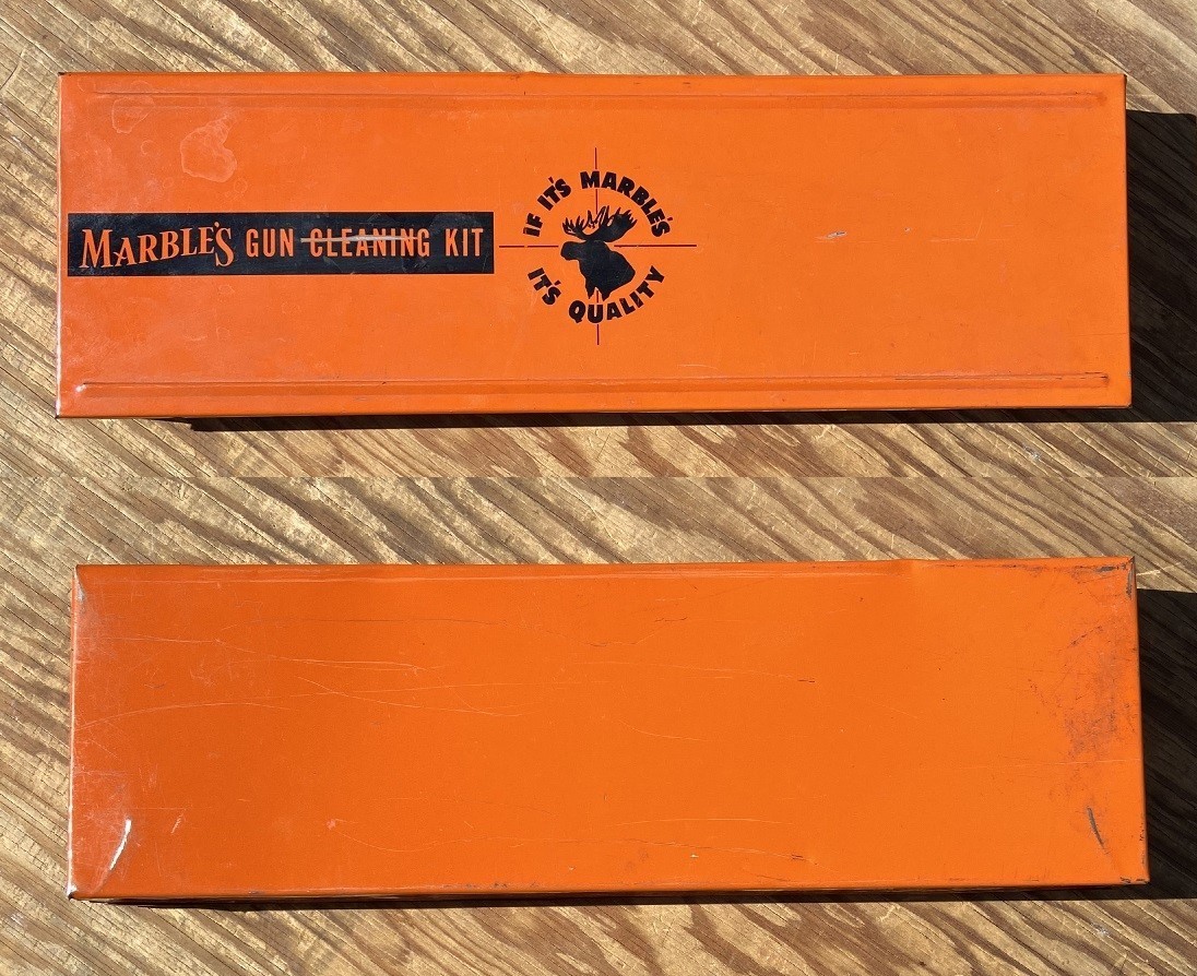 Old Vintage MARBLE'S GUN CLEANING KIT Metal Tin Box w/ Rod and some Accessories