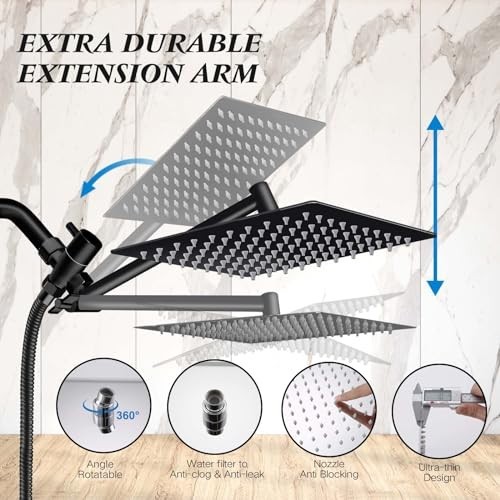 8" Multifunction High Pressure Rain Shower Head & Handheld Spray Combo, Matte Bl