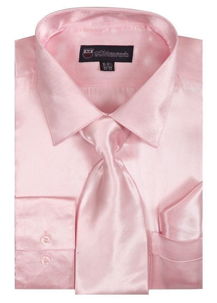 Men's Satin Polyester Formal Dress Shirt Tie Hanky Set #08