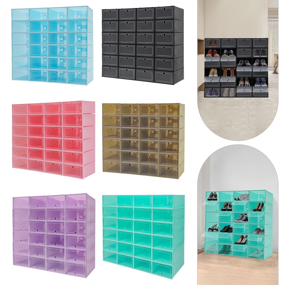 24 Pack Shoe Boxes Shoe Storage Box, Stackable Shoe Boxes Shoe Storage Organizer