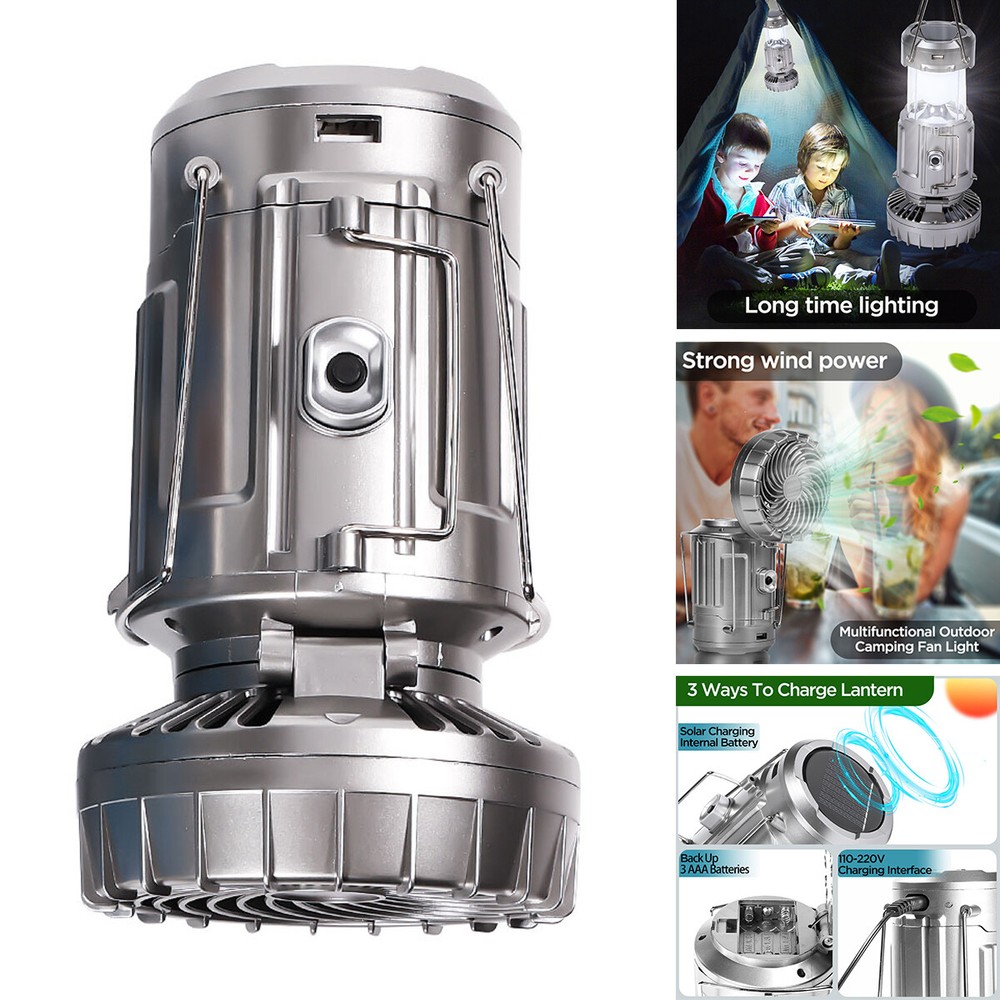 Solar Charging Camping Light Fan Rechargeable Portable Lantern Collapsible Lamp