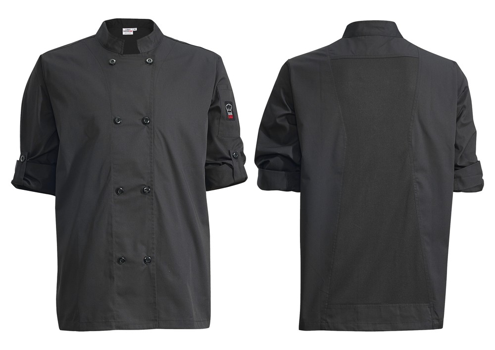 Ventilated Chef Jacket, Roll-Tab Sleeve, Black, S (12 Each)