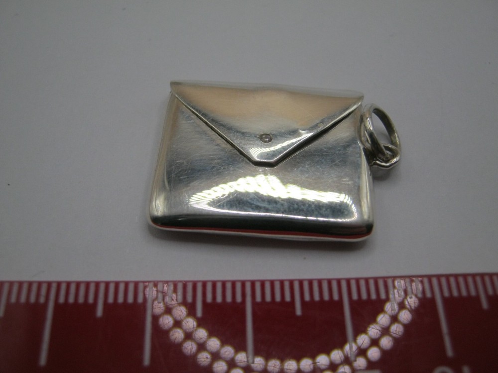 Hallmarked Sterling Silver Real Diamond Set Envelope Stamp Case Box Holder
