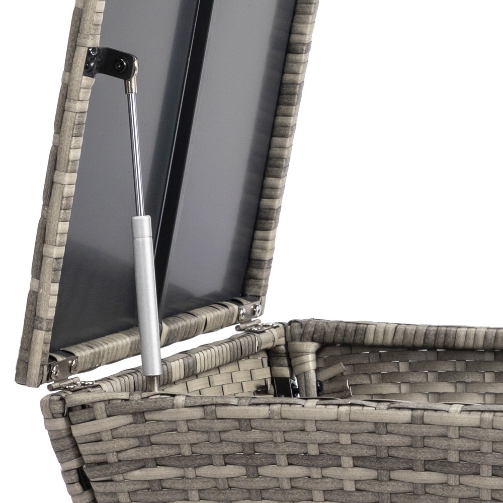 Outdoor PE Wicker Side Table with Storage, Small Patio Storage Bin Container