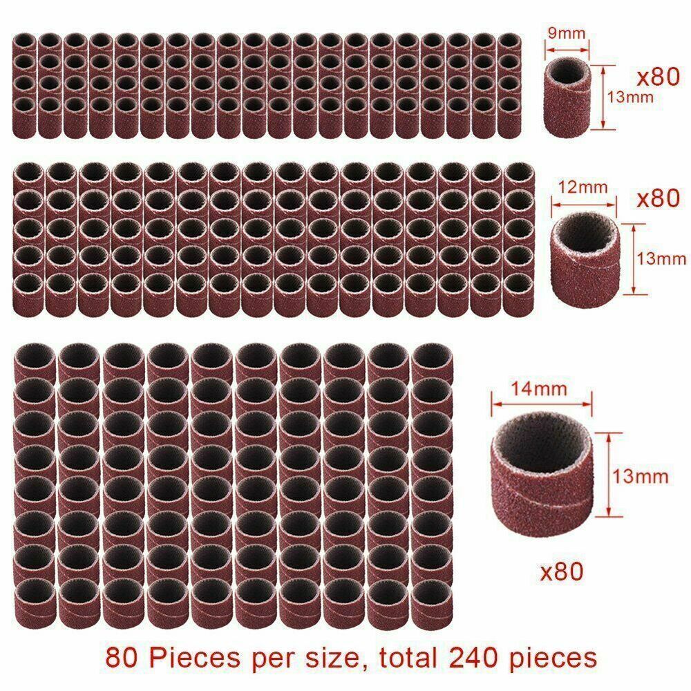 252x Sanding Drum Kit For Nail Drill Bits Dremel Accessories Rotary Tool 3Sizes