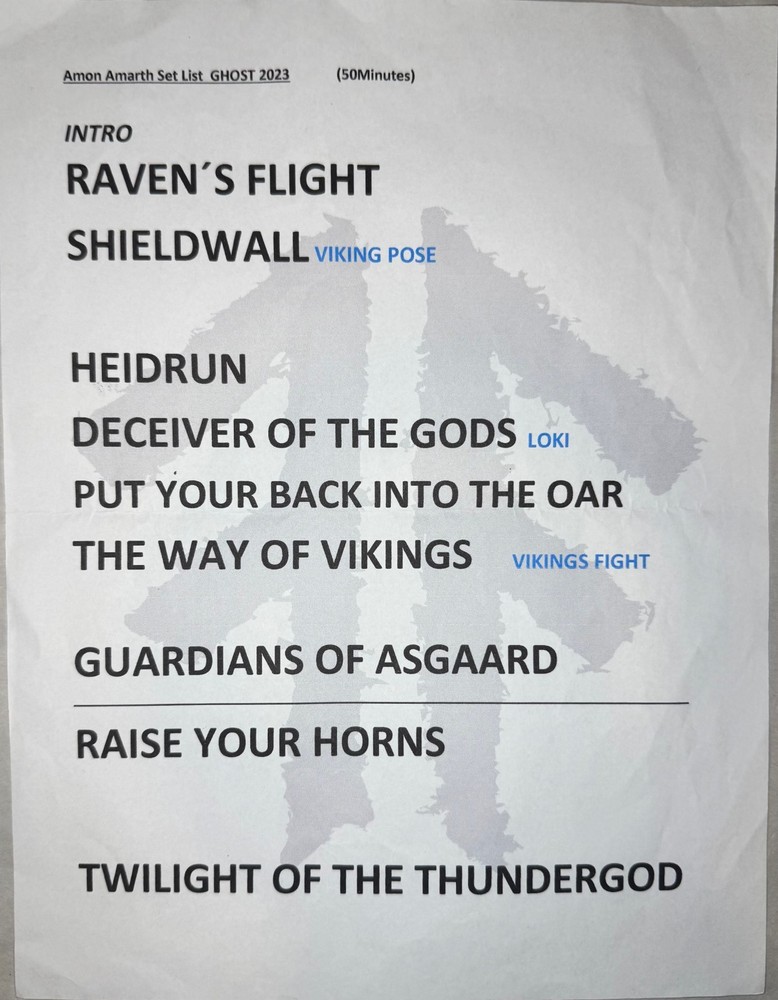 Amon Amarth Set List from Ghost 2023 Tour