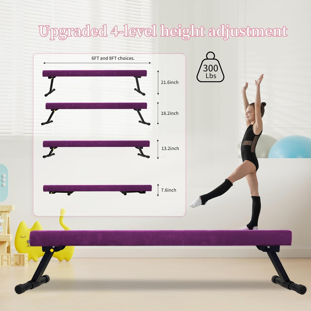 8FT Adjustable&Foldable Gymnastics Balance Beam,Home Gym Equipment,Easy Assembli