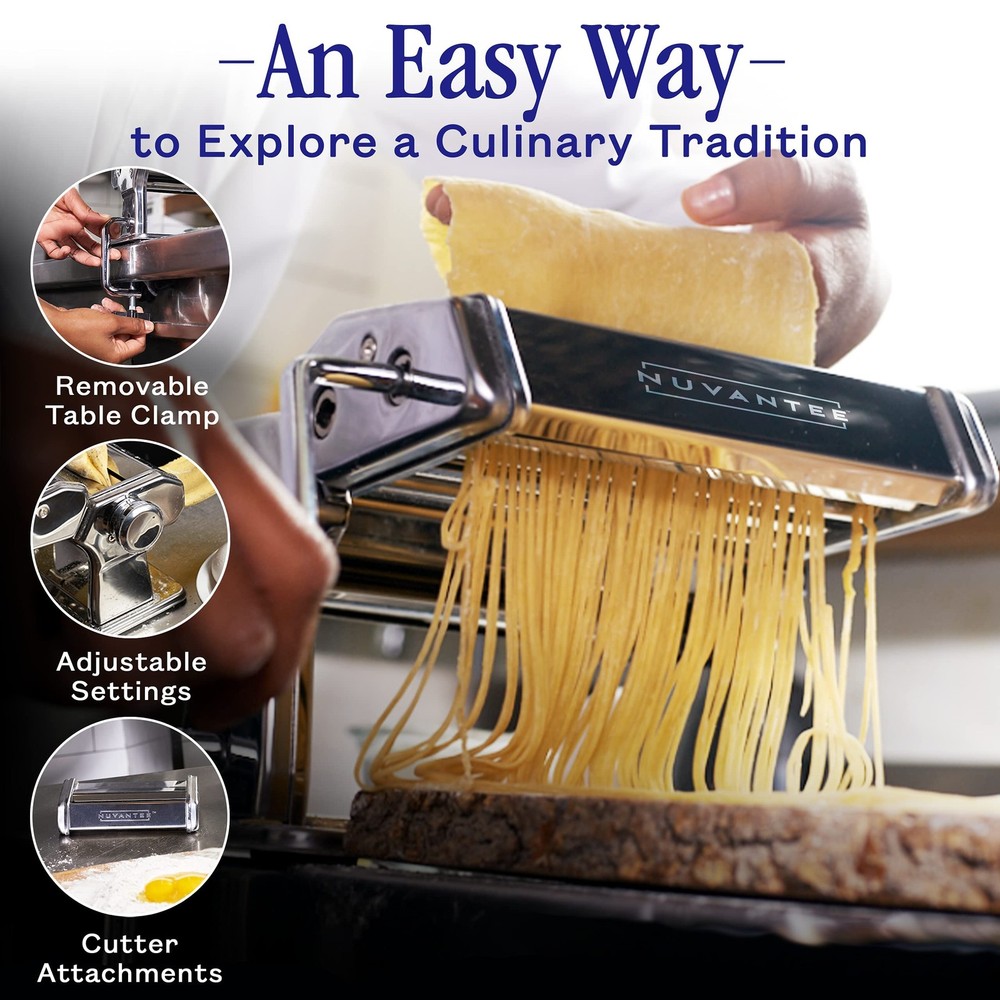 Pasta Maker with 7 Adjustable Thickness Settings - 2 in 1 Noodle Maker with R...