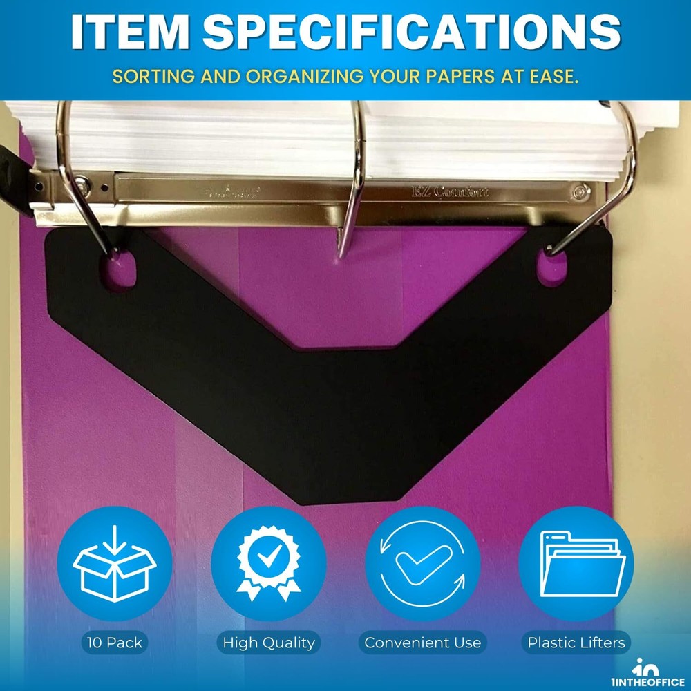10PCS Binder Sheet Lifters 11"x8.5" Black Plastic Page Separator Insert Pack