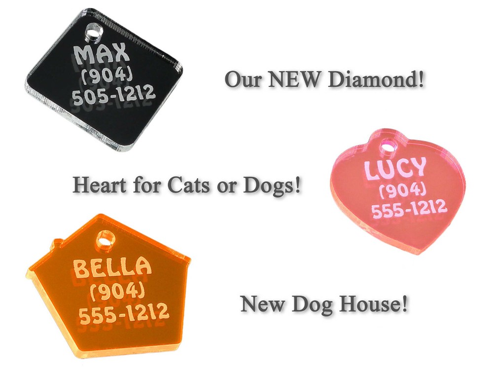 ACRYLIC PLASTIC PET Dog Cat Identification Name Tags-Custom Engraved ID Tag