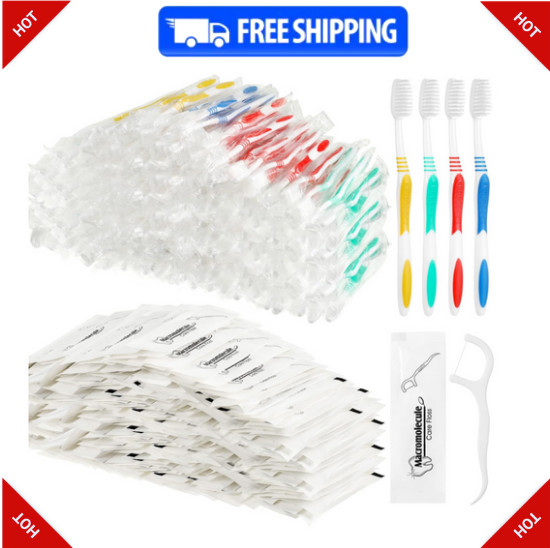 Bulk Toothbrushes & Dental Floss Set Individually Wrapped Soft Bristl
