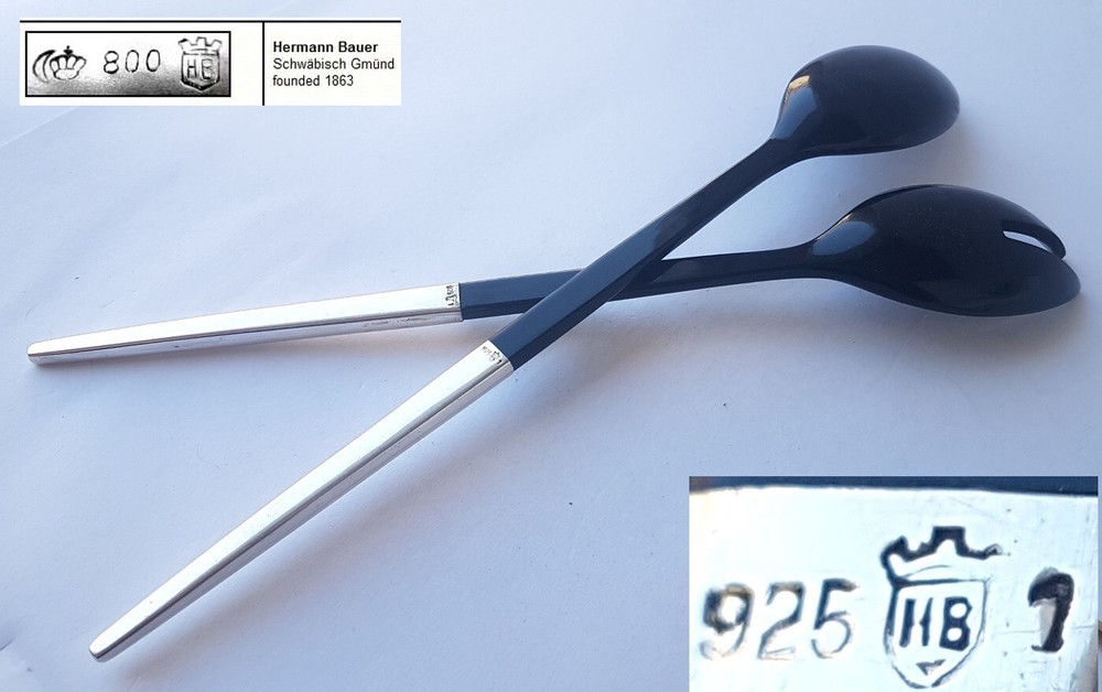 Set Serving Spoon + Serving Fork, 925er Silver, Hermann Bauer, Um 1960 N899