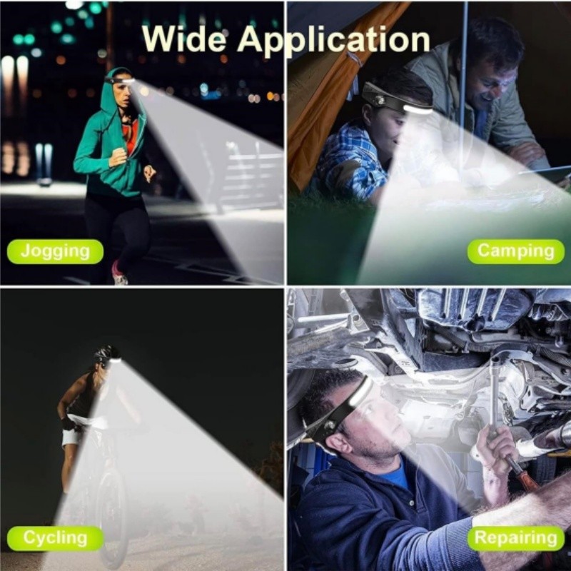 Sensor Headlamp COB LED Head Lamp Flashlight USB Rechargeable Head Torch - 2 Pcs