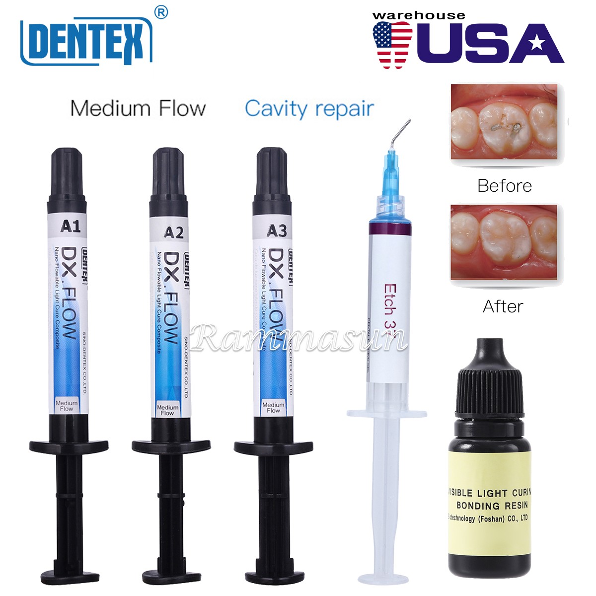 Dental Composite Resin Medium Flowable Light Cure/ Etching Gel /Bonding Adhesive