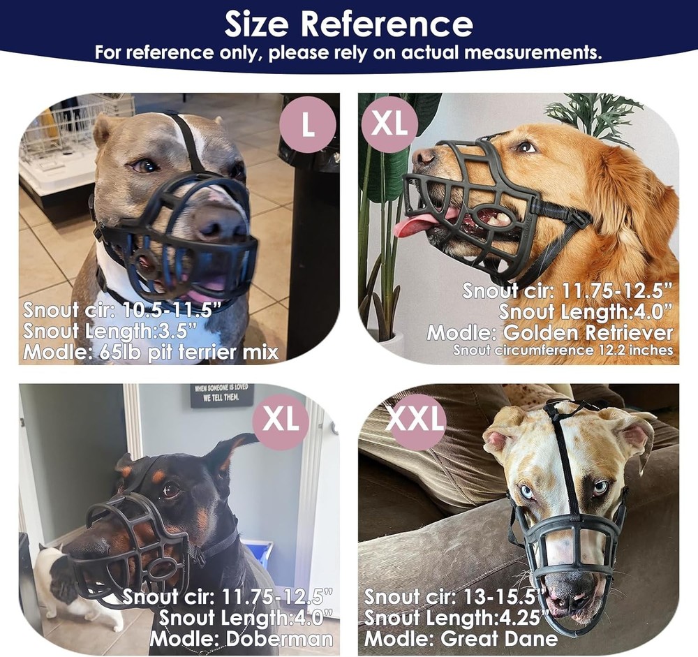 Large Dog Muzzle for Doberman - Adjustable Anti-Biting Basket Muzzle in Black