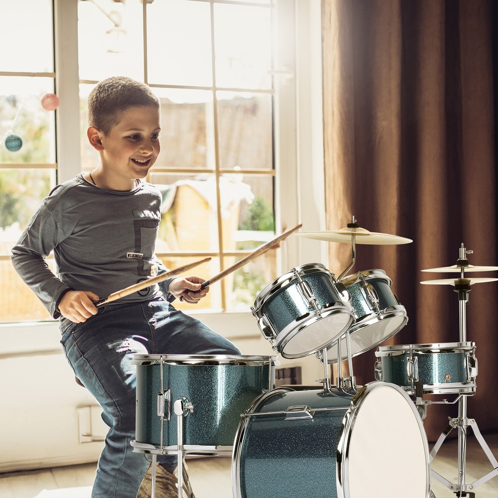 Child Drum Sets-5-Piece,14 inch Full Size with Adjustable Throne,Bench,Drumstick