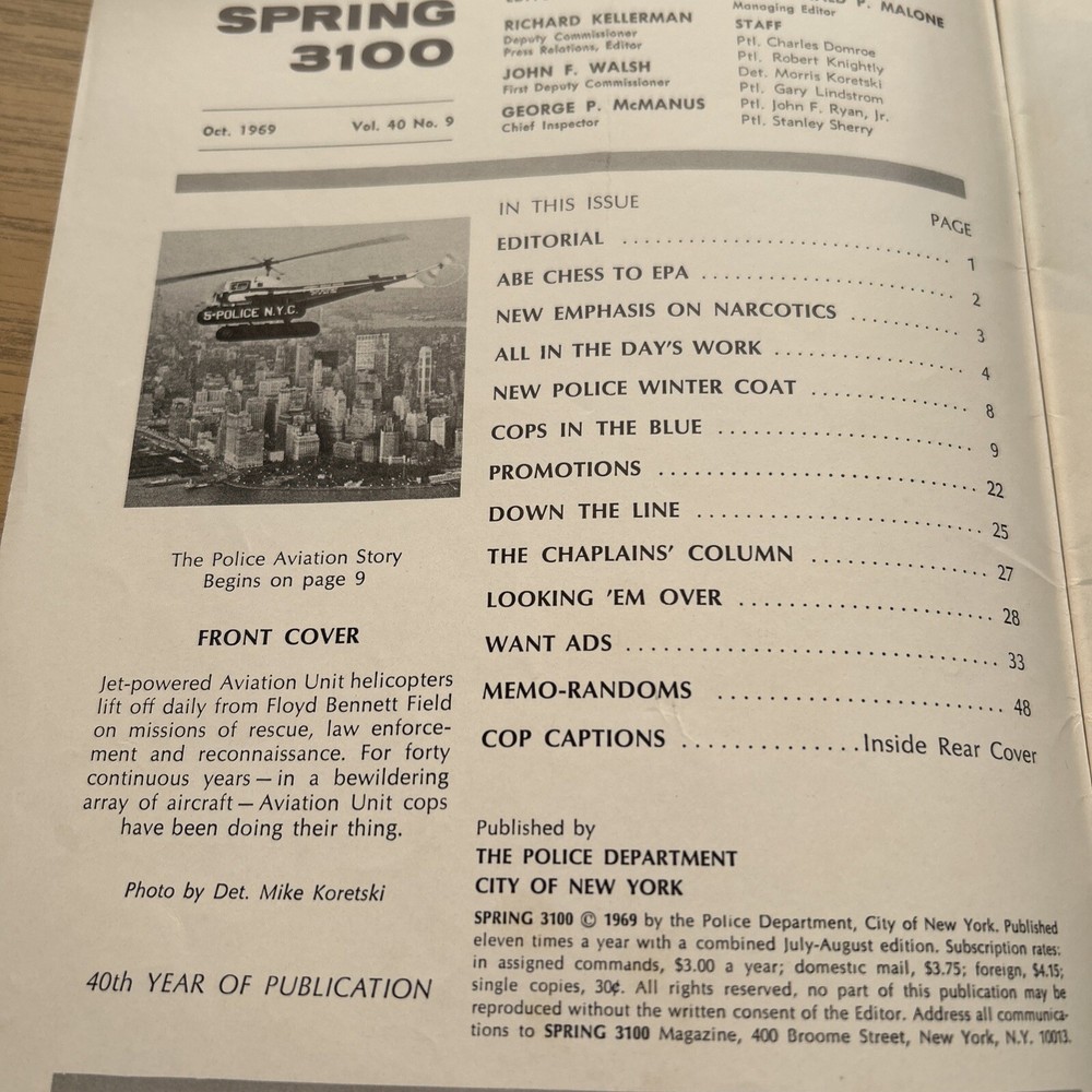 SPRING 3100 NYPD MAGAZINE OCTOBER 1969