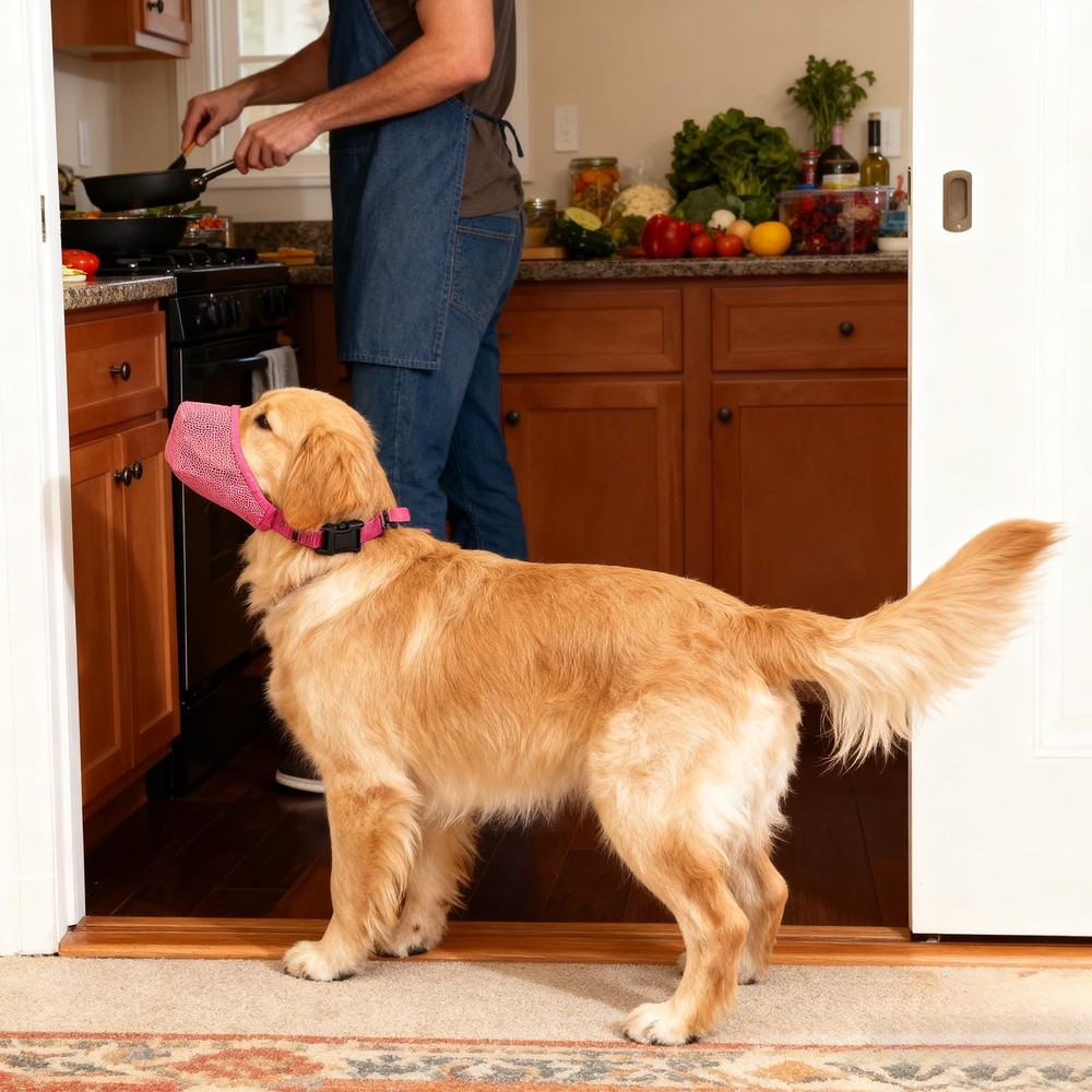 Dog Muzzle, Soft Mesh Muzzle Adjustable Covered Mouth Guard Breathable, (Blac...